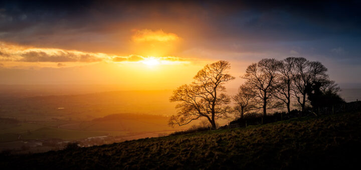 Sunset from Lynchcombe - Mendip Hills, Nr Westbury-sub-Mendip, Somerset, UK. ID JB_8757H