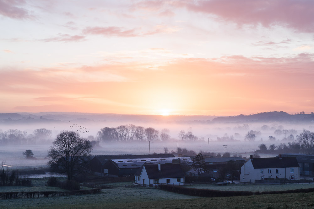 Sunrise over the Axe Valley - From Theale, Somerset, UK. ID JB_7441