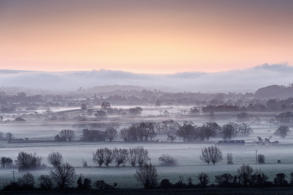 Mist over the Axe Valley - From Hare Acre Hill, Panborough, Somerset, UK. ID JB_8595
