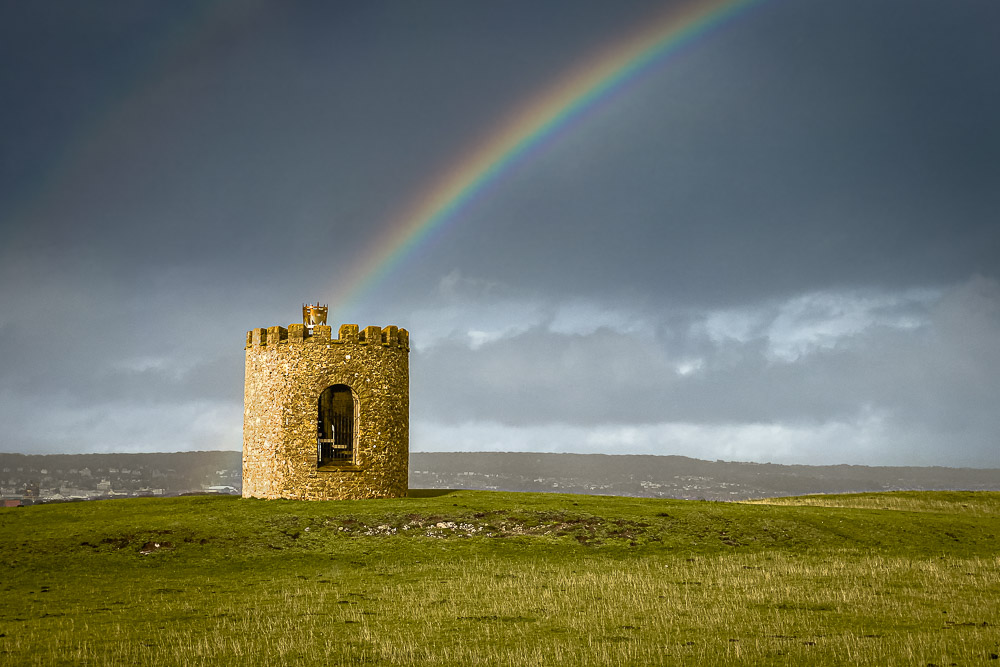 Rainbow over the beacon - Uphill, North Somerset, UK. ID IMG_2474